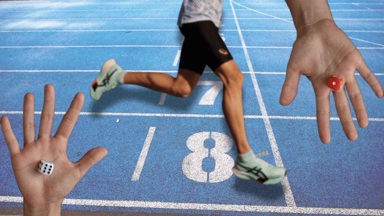 Atleta Corredor em meio a jogos de dados.