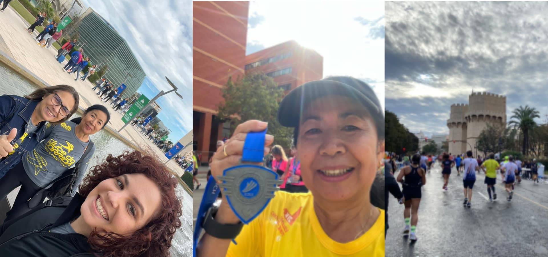 Judite, Lígia e Regina representando o Clube da Corrida Bertolino na Meia Maratona de Valencia 2023.