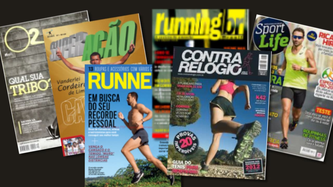 Capas de várias revistas especializadas em corrida de rua.