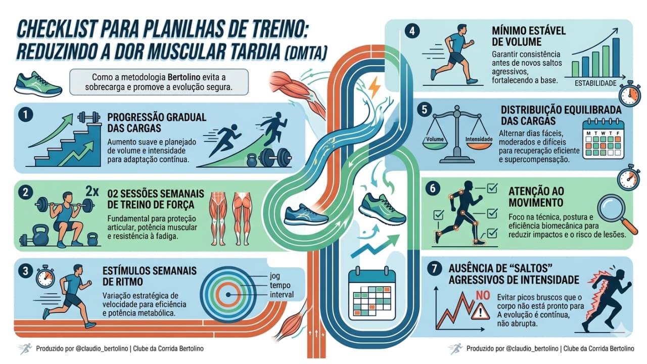 Infográfico do checklist dos principais itens na elaboração das planilhas de treinos de corrida.