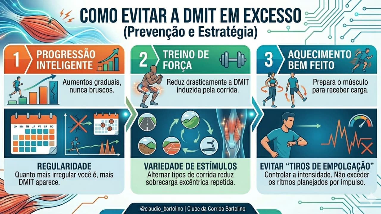 Infográfico sobre como evitar a dor muscular tardia em excesso.