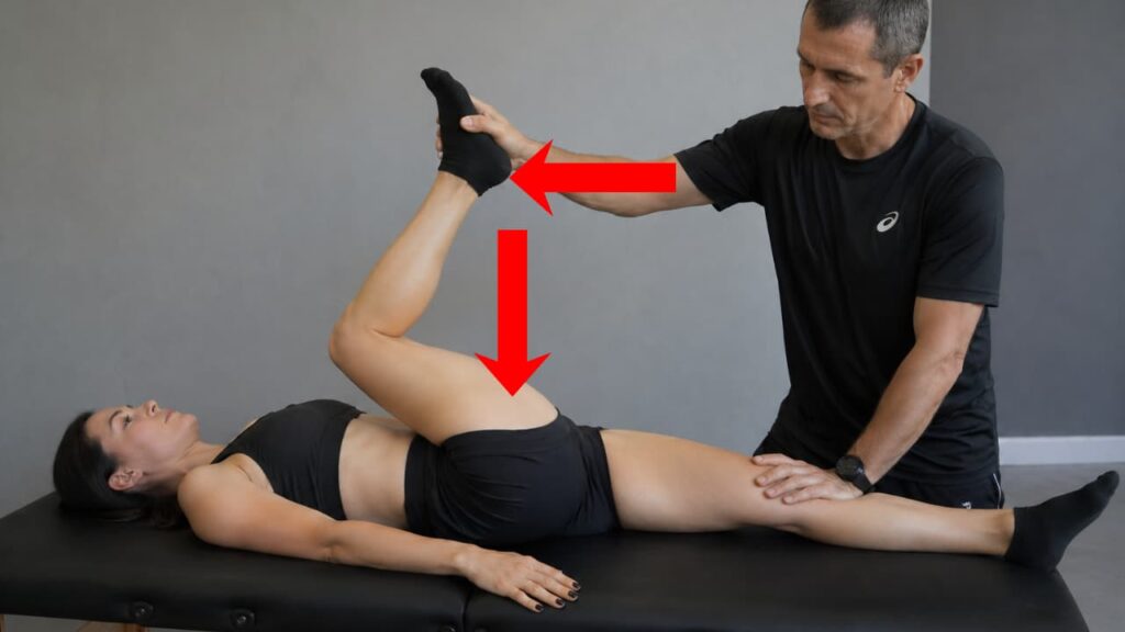 Imagem do alongamento passivo de isquitibiais, eficaz no tratamento da síndrome do trato iliotibial, com as ações preferidas do treinador Claudio Bertolino.