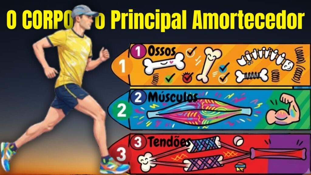 As principais estruturas de absorção do impacto na corrida: músculos, ossos e tendões.