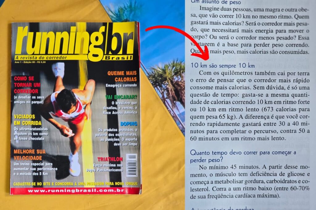 Revista RunningBr 2003, especializada em corrida de rua, com a matéria de conceito equivocado "10 km são sempre 10 km". 